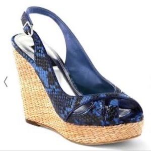 White House Black Market Sophie Blue Snakeskin Slingback Wedge Sandals Size 8.5